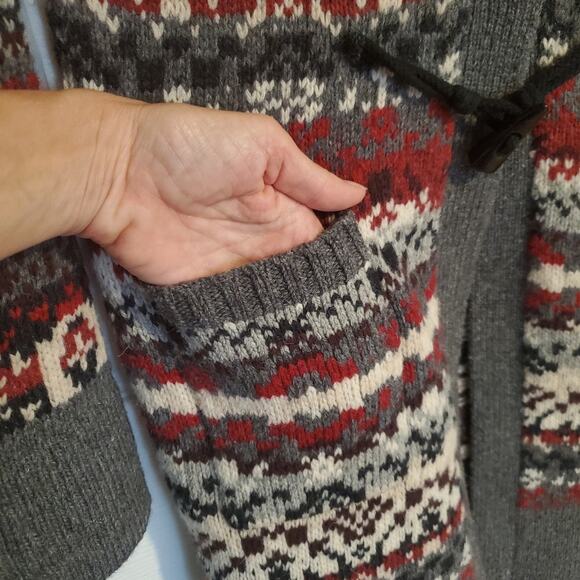 BOB TIMBERLAKE Nordic style sweater coat with pockets Dry cleaned Wool sz.SM - Picture 7 of 9